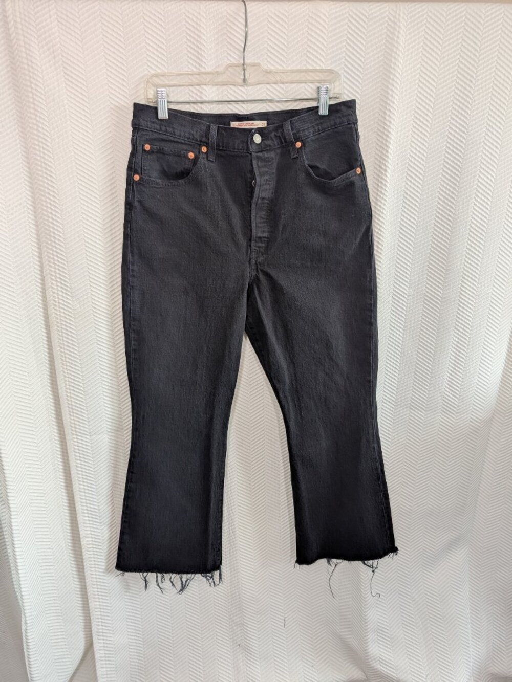 Levis Black Ribcage Crop Flare Jeans Premium Denim W31 L26 Classic Casual